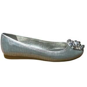 Antonio Melani SZ 8.5 metallic silver leather ballet flat rhinestone jewel tie